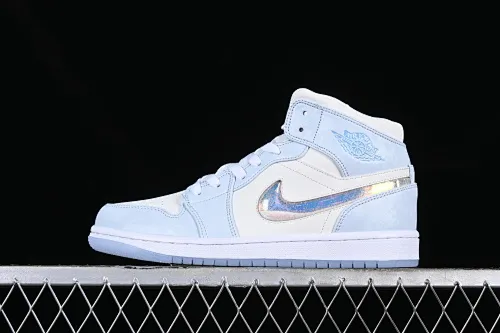 All categories Air Jordan Jordan series basketball shoes Air Jordan 1 Mid Air Jordan 1 Mid GS "Glitter Swoosh" AJ1 Joe 1 ice blue crystal Zhongbang basketball shoes FQ9117-400